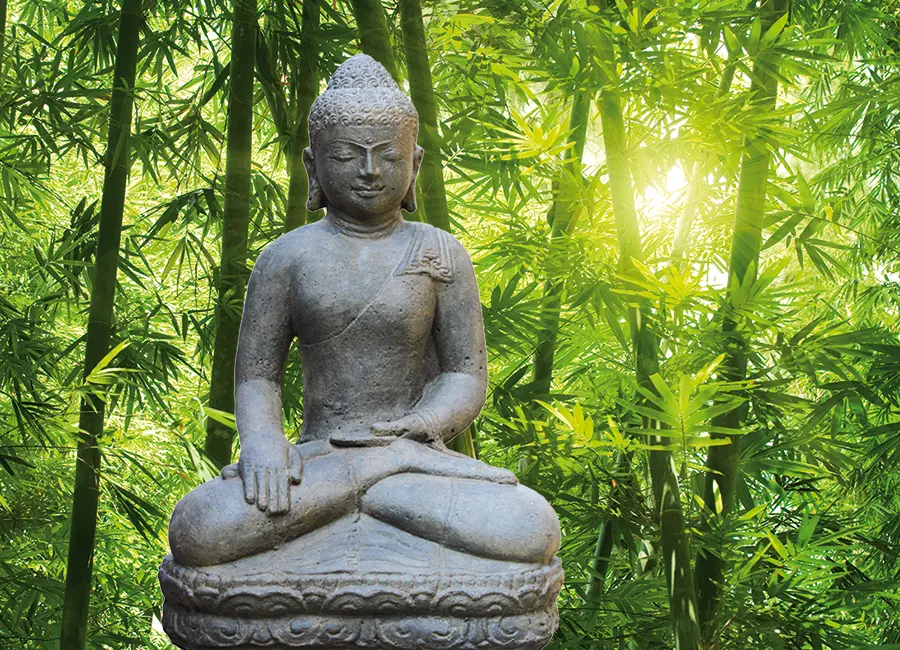 Buddha assis en pierre de lave  (60 cm)